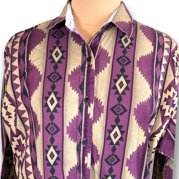 Vintage Roper Shirt Purple Tan Southwestern Oversized Striped Tribal Aztec Print - Picture 4 of 12